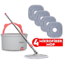 Pony Gri 4 Adet Mikrofiber Mop Temiz & Kirli Suyu Ayırma Özelliği Otomatik Temizlik Seti Paspas