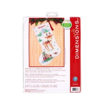 Kanaviçe Ren Geyiği Ve Kirpi Kişiselleştirilmiş Noel Çorap Seti, Beyaz 14 Adet Aida, 40 Cm