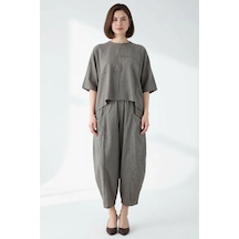 Benerly Kadın Büyük Beden Oversize Bluz Pantolon Takımı %100 Polyester Do Gri