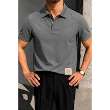 Tarz Cool Erkek Basic Polo Yaka Pamuklu Kısa Kollu Tişört Füme