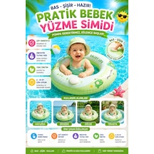 Bebek Yüzme Simidi Bas Şişir Pratik Pompa Gerektirmeyen Ebeveyn Tutma Yerli Çift Emniyetli Yeşil Sim