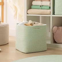 Mint Kırçıllı Pamuklu Sepet 30 X 30 X 30 Cm Açık Ahşap