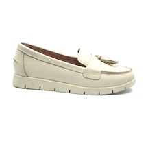 Venüs Piske Hakiki Deri Kadın Babet Ayakkabı Ten