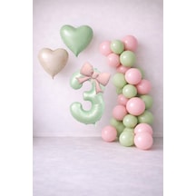Adaçayı Yeşili & Pembe 3 Yaş Doğum Günü Balon Süsleme Seti Pembe - Yeşil