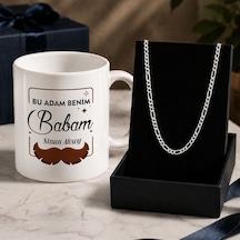 Bk Gift Kişiye Özel Babalar Günü Tasarımlı Beyaz Kupa & Figaro Zincir Kolye -6, Babalar Günü Hediyesi Gümüş Bk Gift Kişiye Özel Babalar Günü Tasarımlı Beyaz Kupa & Figaro Zincir Kolye -6, Babalar Günü Hediyesi Gümüş