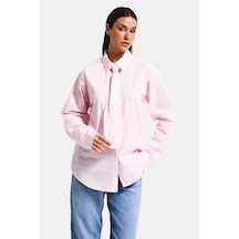 Itsbasic Kadın Pembe Oversize Kravat Detaylı Özel Tasarım Bol Kesim Gömlek