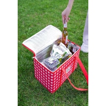 Büyük Boy Kırmızı Piknik Çantası Termo Lüks Plaj Çantası Seyahat Kamp Çantası 35 X 20 X 20 Cm Kırmızı