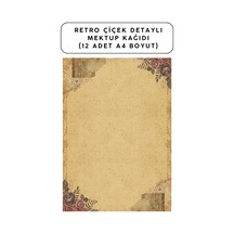 Retro Çiçek Detaylı Mektup Kağıdı 12 Adet A4 Boyut