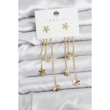 Papatya Model Gold Renk Pirinç Sallantılı Kadın Küpe Altın - Çok Renkli
