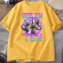 Flood Of Style Rizz Em Tism Rakun T-shirt Çöp Panda Komik Grafik T Shirt Erkekler Komik Pamuk Kısa Kollu Har Sarı