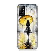 İnfinix Note 8 Uyumlu Yağmurda Sarı Şemsiye Altında Desenli Silikon Kılıf Çok Renkli