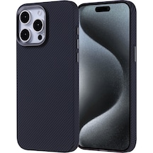 Apple Uyumlu iPhone 15 Pro Max Kılıf Magsafe Şarj Özellikli Karbon Fiber Görünümlü Uzrm Nekst Kapak - Siyah Siyah