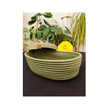 Hasır Jüt Sepet Oval Kapaklı Organizer Düzenleyici 30x20x10 Cm Yeşil Yeşil