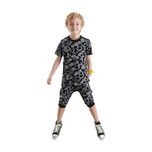 Denokids Araba Erkek Çocuk Siyah T-shirt Kapri Şort Takım Çok Renkli