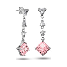Gümüş Ice Cut Pembe Zirkon Taşlı Işıltılı Kadın Küpe Gold - Rose Gold