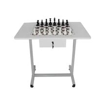 Satranç Masası Komple Metal Ayaklı 60x80 Cm Beyaz