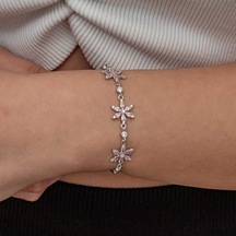 Gümüş Pembe Lotus Çiçeği Kadın Bileklik Çok Renkli 55396347