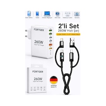 Fürtger German Frt-25w B 260w 3 Type-c + 3 Usb-a Toplam 6 Çıkışlı Süper Hızlı Şarj Aleti + 4 Başlıklı Şarj Kablosu