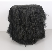 Rafya Saçaklı Siyah Puf 45x48 Cm Siyah