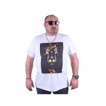 Moc Grande Mocgrande Büyük Beden Erkek Baskılı Tişört Lion 23138 Beyaz-Beyaz Çok Renkli