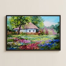 Çiçekli Bahçede Köy Evi Uv Baskılı Sanat Pvc Tablo