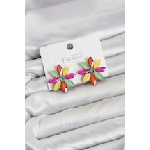 Karışık Renk Kristal Taşlı Lotus Çiçek Model Kadın Küpe Tj-bkp11924 Altın - Çok Renkli