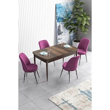 Canisa Han Serisi 70x114 Açılabilir Mdf Mutfak Masası Takımı Barok Desen Masa 4 Mor Sandalye Masa Barok Sandalyeler Mor