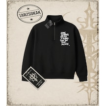 Tarzsokak Gotik & Grunge Streetwear Some Chapters Yarım Fermuarlı Sweatshirt Siyah