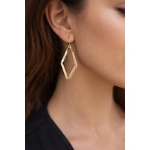 316l Çelik Taşlı Küpe Kararmaz Gold Renk Geometrik Sallantılı Küpe Sarı