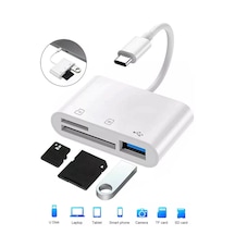 Mettzchrom Apple Uyumlu iPhone 15 / 16 / 17 Serilerine 3in 1 Kart Hafıza Kart Okuyucu Type-c Sd Micro Sd Kart Usb