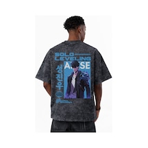 Solo Leveling Arise Anime Baskılı Unisex Oversize Eskitme Yıkamal Siyah