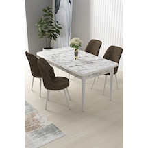 Canisa Concept Nil Serisi 70x110 Sabit Mutfak Masası Takımı Beyaz Mermer Desen Masa 4 Kahverengi Sandalye Masa Beyaz/sandalyeler Kahverengi