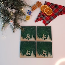 Decorita Cam Bardak Altlığı Yeni Yıl Yeşil Silüet 4'lü Takım Yeşil