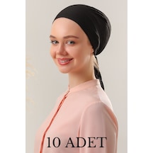 Kadın Tesettür Dikişli Set Bone Siyah 10 Adet Bağlamalı Penye Bone Siyah