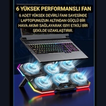 6 Fanlı 12 Rgb Işık Modlu Kademe Standlı Lcd Göstergeli Notebook Soğutucu Laptop Standı Soğutucu