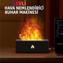 Robeve Şömine Görünümlü Aroma Difüzör Ve Hava Nemlendirici Alev Efektli Led Işıklı, Sessiz Çalışan Ultrasonik Buhar Makinesi, Aromaterapi Ve Dekoratif Ortam Aydınlatması Siyah
