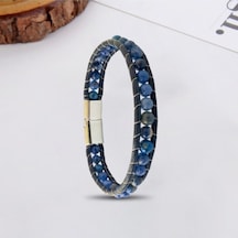 Erkek Doğaltaş Bileklik - 6mm Doğal Lapis Taşı Deri Kordon Ve Çelik Bileklik