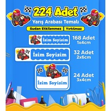 Yarış Arabası Temalı Okul Kreş Kişiye Özel İsim Etiket Seti - Model 265 Çok Renkli