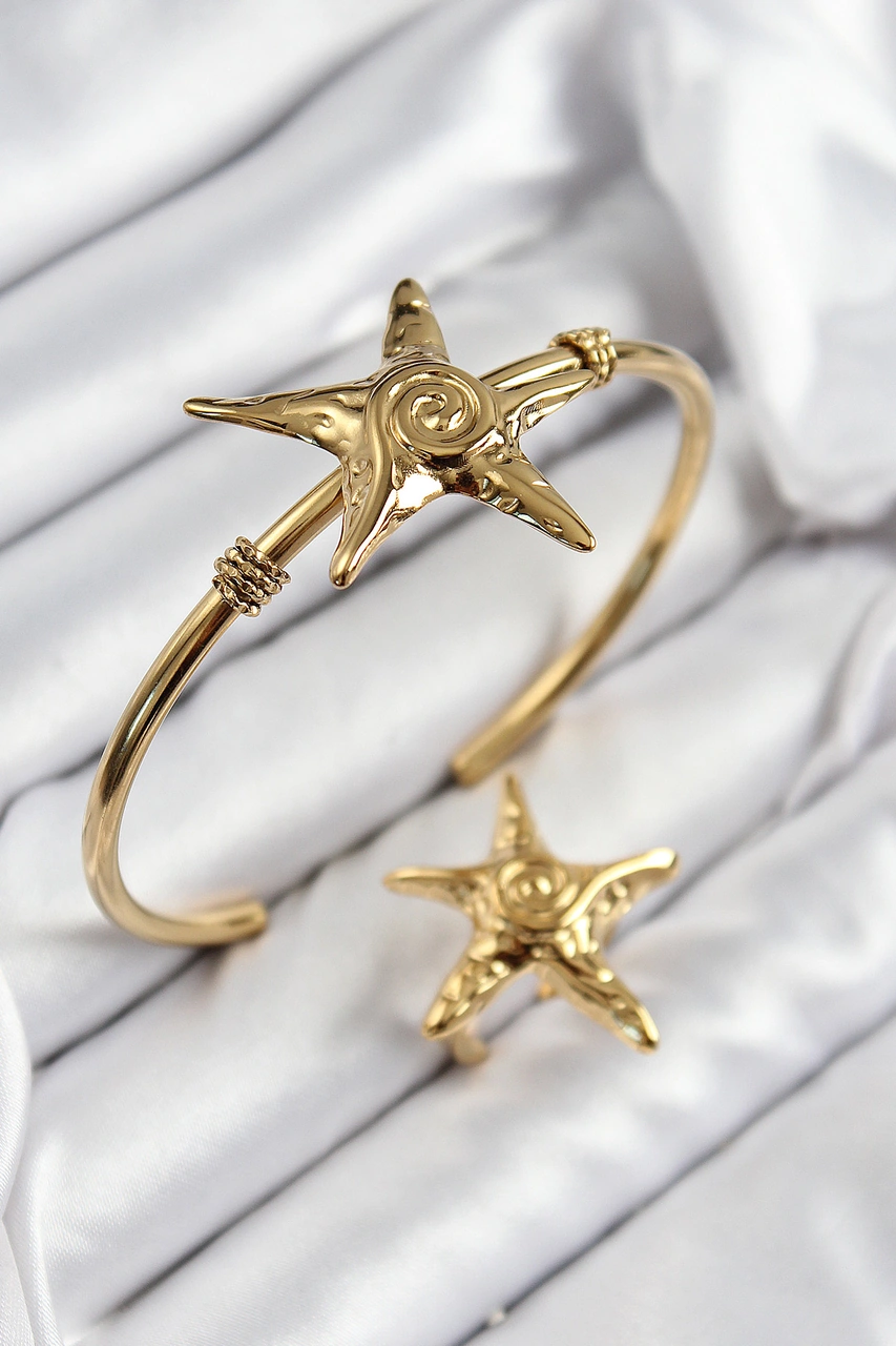 Pirinç Deniz Yıldızı Model Gold Renk Bileklik Yüzük Set Diğer