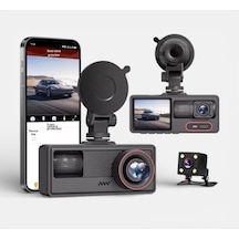 Araç Kamerası, Full Hd 1080p 30fps Dash Cam, 3 Kameralı, Gerçek Zamanlı Önizleme, Arka Kamera,