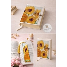 Kitap Kılıfı Ve Metal Kitap Ayracı Seti Van Gogh Ayçiçekleri