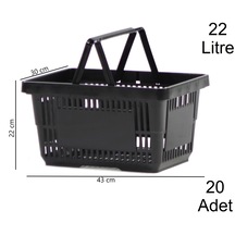 22 Litre Plastik Market Alışveriş El Sepeti Siyah 20 Adet / En:30 Boy:43 Yükseklik:22 Cm Siyah