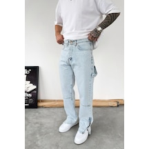 Buz Mavi Paça Fermuar Detay Baggy Pantolon