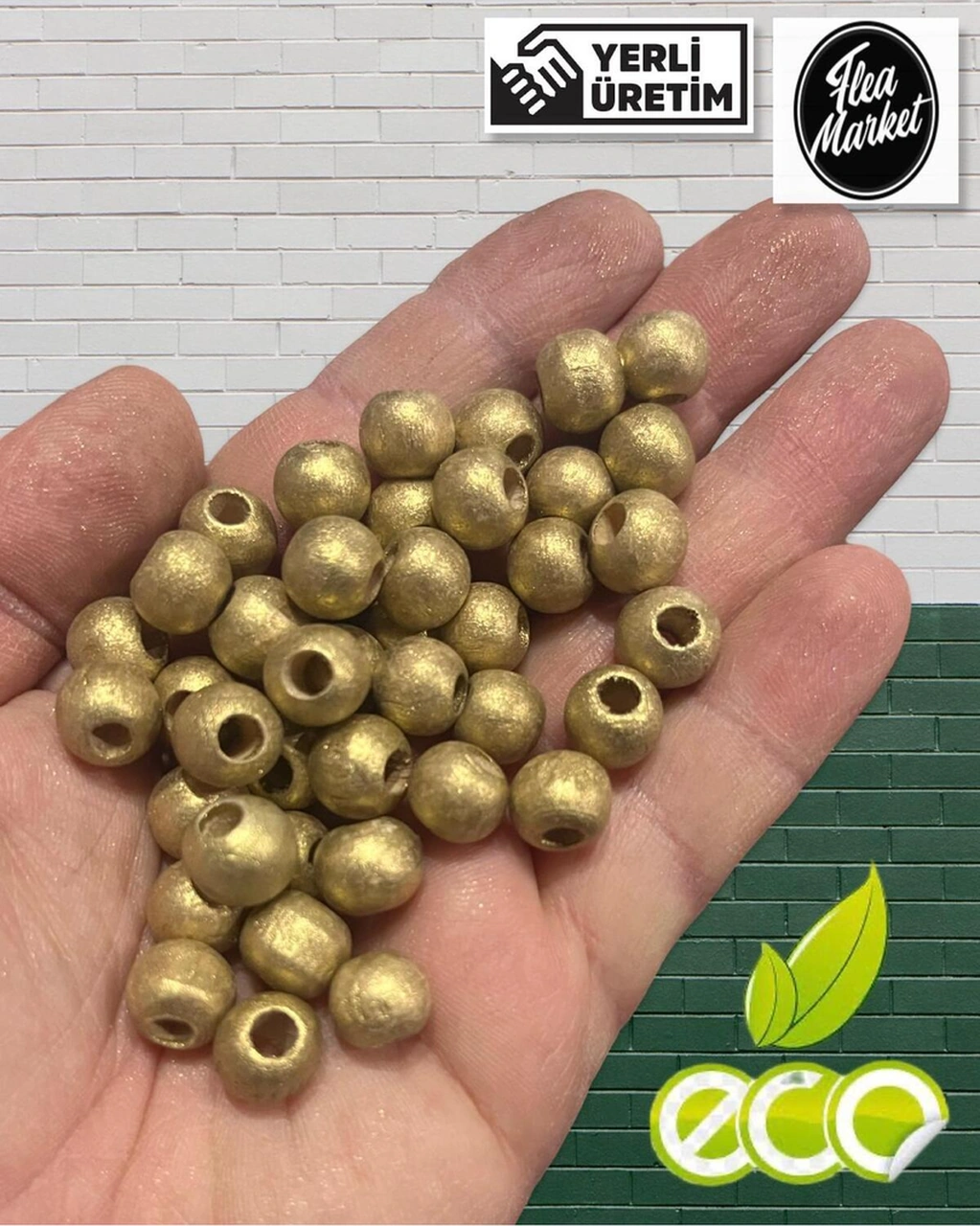 Ekonomik Paket 1 Kilo 10mm Ahşap Boncuk - Gold Renk - Ort - 2500-3000 Adet
