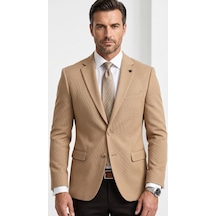 Plus Scorpion Slim Fit Pike Dokuma Erkek Blazer Ceket Modern Şık Günlük Kombin Bej
