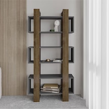 Milano Kitaplık, İstanbul Ceviz/antrasit, Raflı Kitaplık, Kütüphane, Çalışma Odası, Ev-ofis Antrasit
