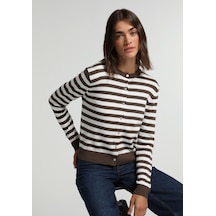 Colin's Colins Slim Fit Yuvarlak Yaka Çizgili Kadın Kahverengi Hırka Cl1082488 Q1.v2 Brw