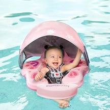 Mambobaby Yüzme Simidi - Pembe Kelebek, Emniyetli, Gölgelikli Ve Ayak Destekli