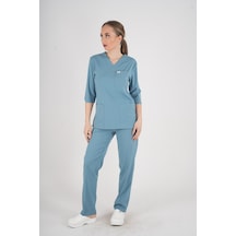 Unisex Cool Petrol Mavi Violet Model Scrubs Takım Doktor Hemşire Üniforması Petrol Mavi Soft