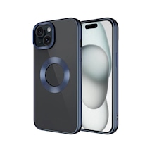 Noktaks - İphone 15 Uyumlu Kılıf Kamera Çerçeveli Logo Gösteren Omega Kapak - Lacivert - T29794